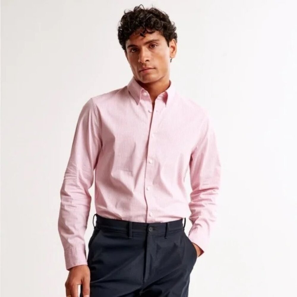 Abercrombie & Fitch men's pink plaid button-down oxford shirt in XL